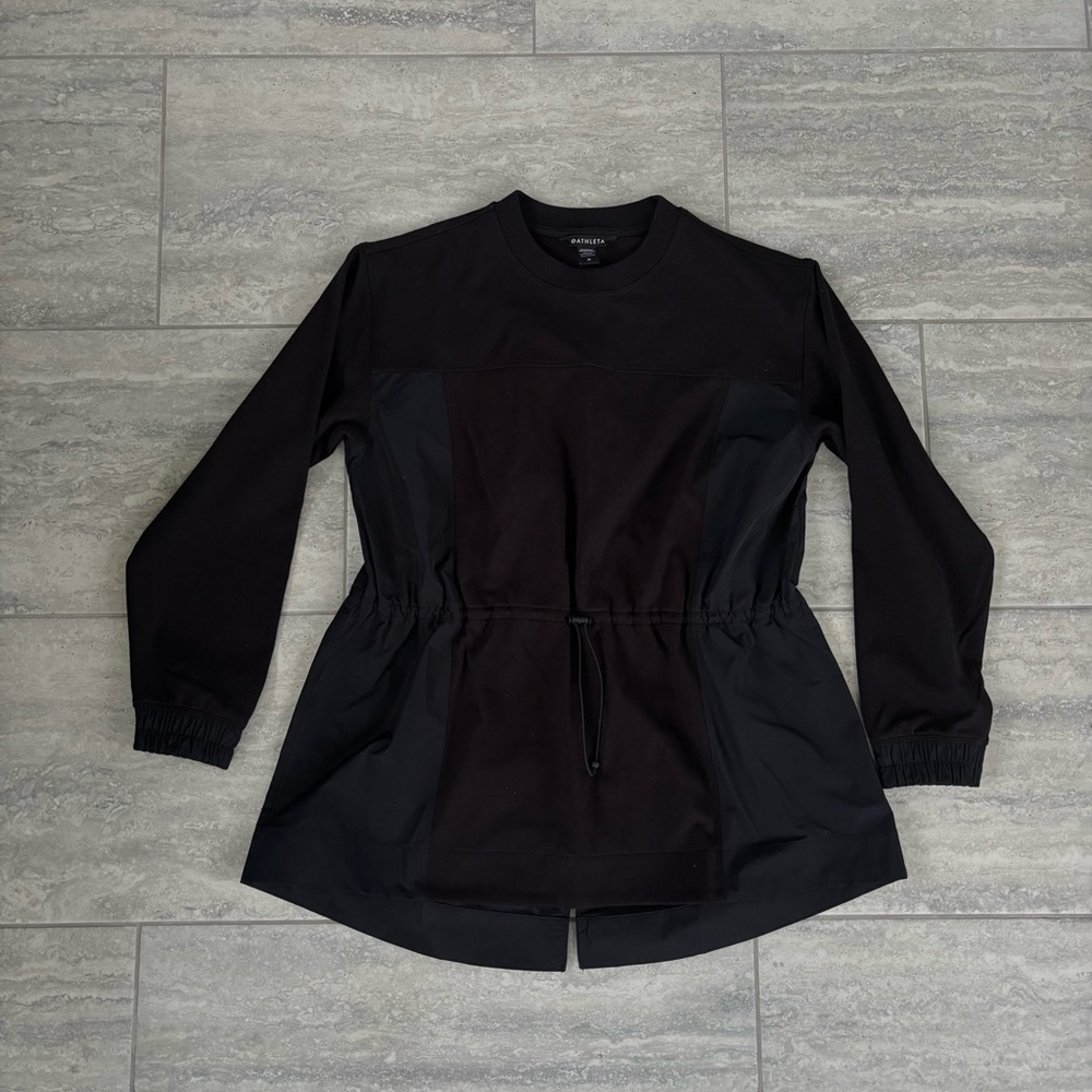 Athleta Womens Triumph Hybrid Jacket Size M Black Crew Neck Sweatshirt